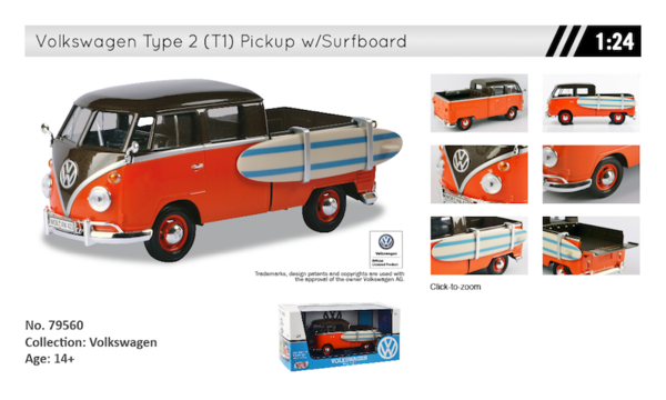 Volkswagen Volkswagen T1 (Type 2) Pick Up + Surfboard - 1:24 - Motor Max Volkswagen Volkswagen T1 (Type 2) Pick Up + Surfboard - 1:24 - Motor Max