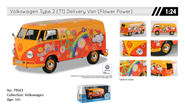 Volkswagen Volkswagen T1 (Type 2) Delivery Van Flower Power - 1:24 - Motor Max