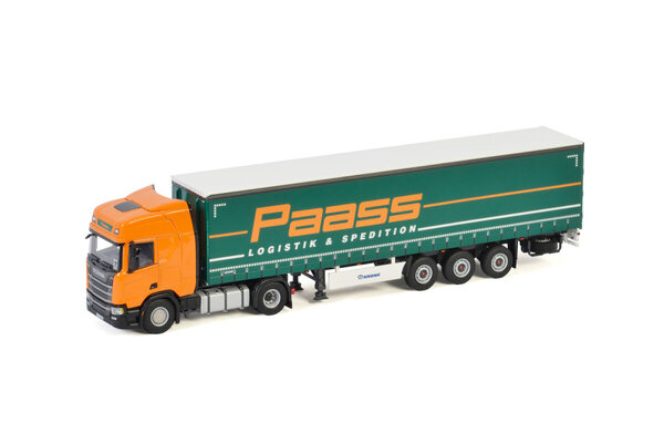 Scania Scania R Highline CR20H 4x2 + Curtainside Trailer 3 Axle 'Paass Logistik & Spedition' - 1:50 - WSI Models Scania Scania R Highline CR20H 4x2 + Curtainside Trailer 3 Axle 'Paass Logistik & Spedition' - 1:50 - WSI Models