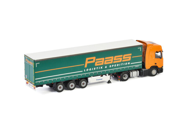 Scania Scania R Highline CR20H 4x2 + Curtainside Trailer 3 Axle 'Paass Logistik & Spedition' - 1:50 - WSI Models Scania Scania R Highline CR20H 4x2 + Curtainside Trailer 3 Axle 'Paass Logistik & Spedition' - 1:50 - WSI Models