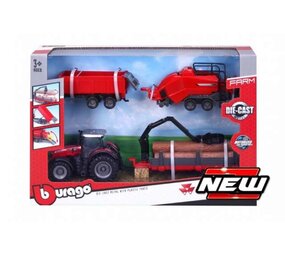 Massey Ferguson Massey Ferguson 8740S Tractor + Tipping Trailer + Baler Lifter +Tree Forwarder 2016 - 1:50 - Bburago Massey Ferguson Massey Ferguson 8740S Tractor + Tipping Trailer + Baler Lifter +Tree Forwarder 2016 - 1:50 - Bburago