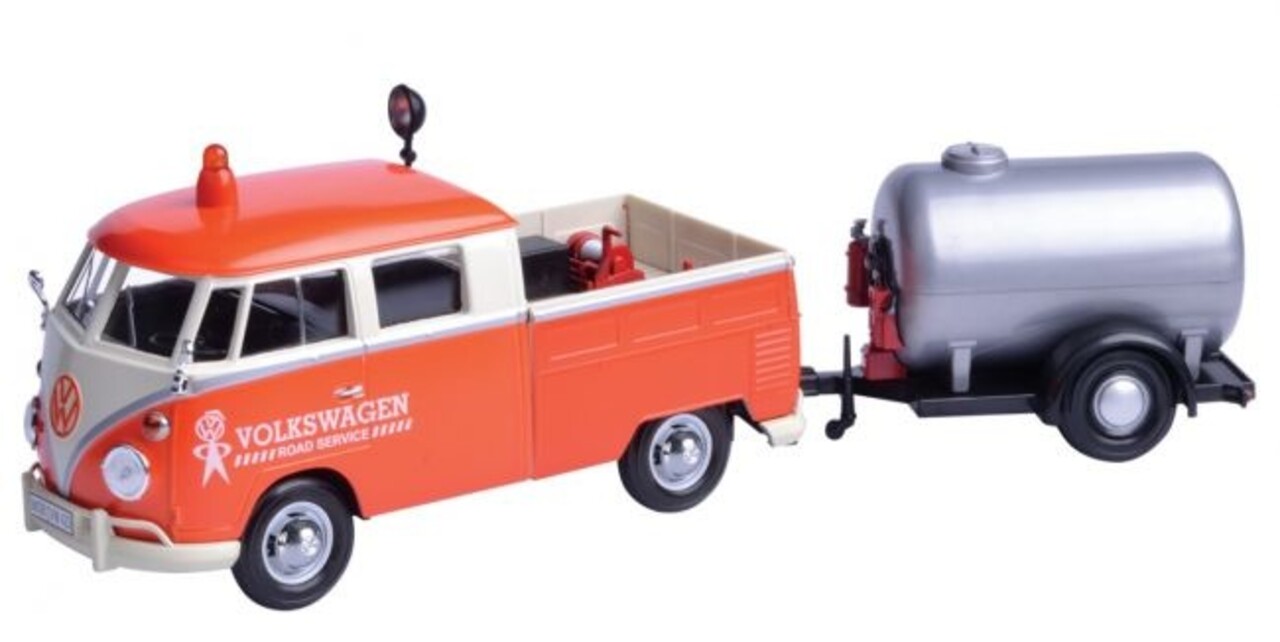 Volkswagen Volkswagen T1 (Type 2) Double Cab Road Service Pick-Up + Oil Tank Trailer 1962 - 1:24 - Motor Max