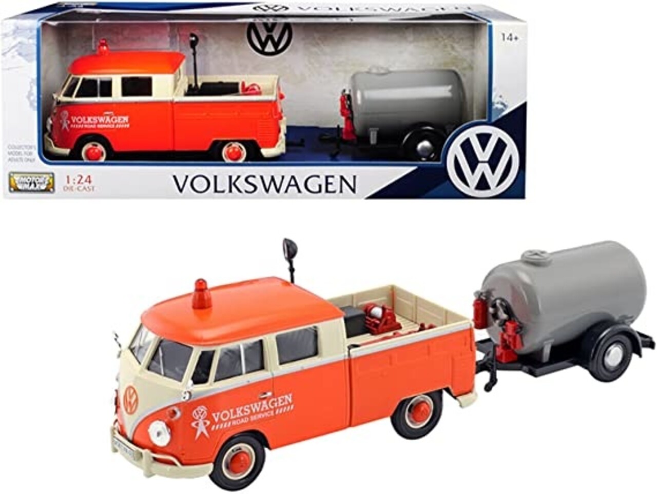 Volkswagen Volkswagen T1 (Type 2) Double Cab Road Service Pick-Up + Oil Tank Trailer 1962 - 1:24 - Motor Max