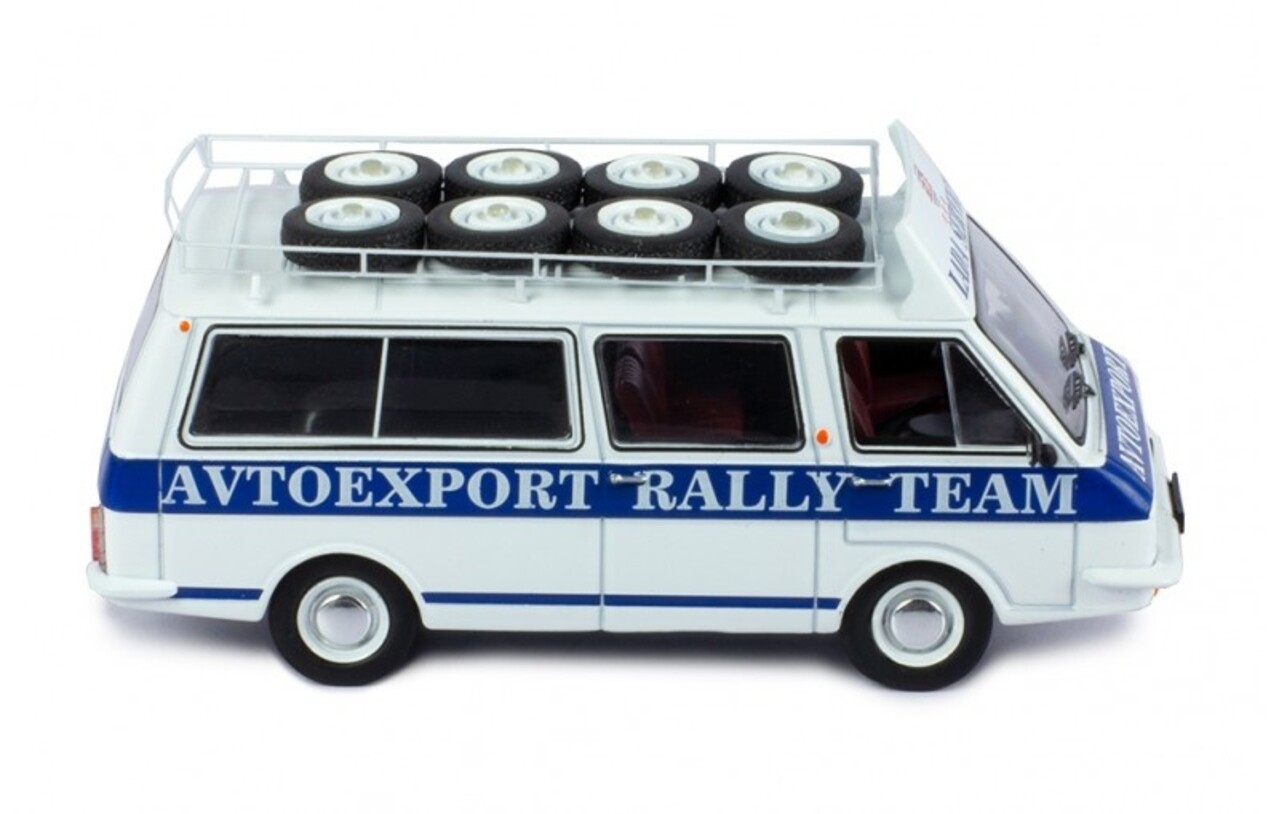 RAF RAF 2203 Minibus Team Rally Lada Service Assistance Autoexport 1983 + Roof Rack + Wheels - 1:43 - IXO Models