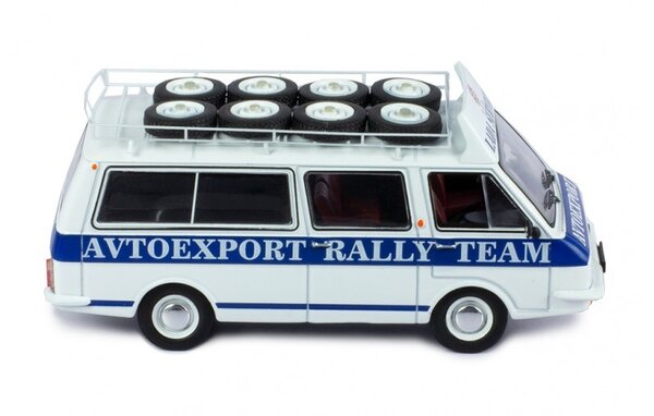 RAF RAF 2203 Minibus Team Rally Lada Service Assistance Autoexport 1983 + Roof Rack + Wheels - 1:43 - IXO Models