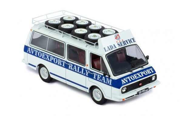 RAF RAF 2203 Minibus Team Rally Lada Service Assistance Autoexport 1983 + Roof Rack + Wheels - 1:43 - IXO Models