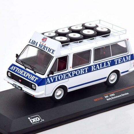 RAF RAF 2203 Minibus Team Rally Lada Service Assistance Autoexport 1983 + Roof Rack + Wheels - 1:43 - IXO Models