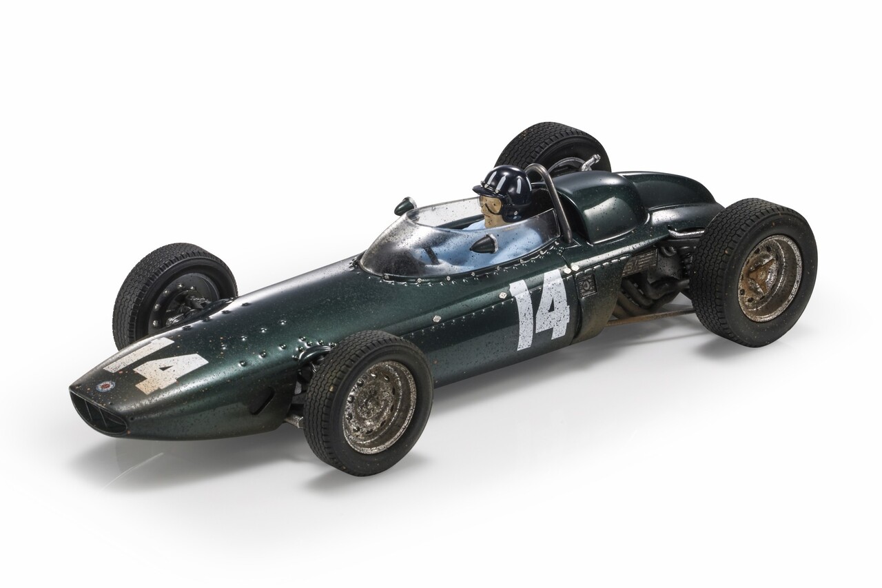 Formule 1 BRM P57 BRM Team #14 Winner GP Monza Italy (+ Pilot Figure - Dirty Version) 1962 Graham Hill - 1:18 - GP Replicas Formule 1 BRM P57 BRM Team #14 Winner GP Monza Italy (+ Pilot Figure - Dirty Version) 1962 Graham Hill - 1:18 - GP Replicas