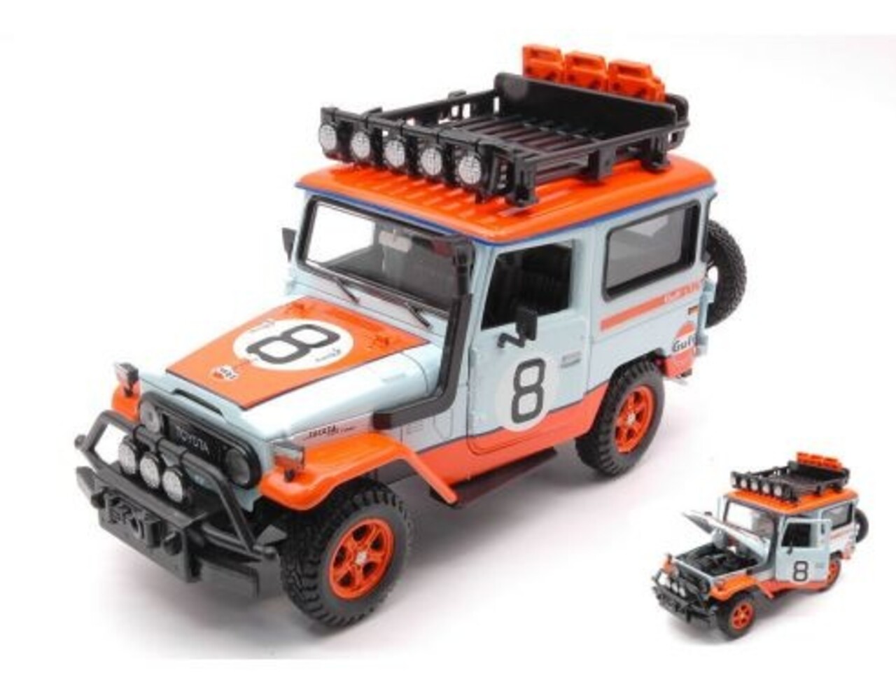 Toyota Toyota FJ40 Hard Top Off Road Version #8 + Roof Rack 'Gulf' 1974 - 1:24 - Motor Max