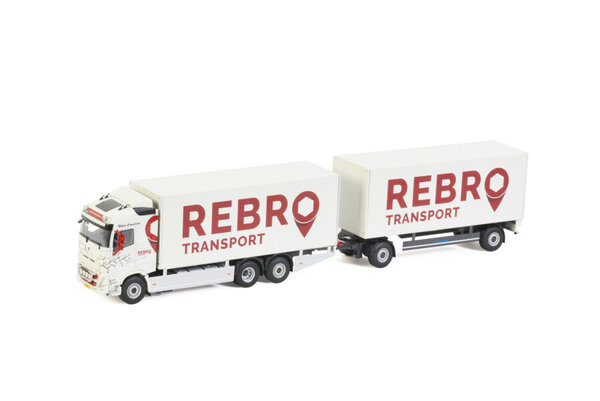 Volvo Volvo FH05 Globetrotter 6x2 Tag Axle Rigid Truck + Drawbar Box Trailer 2 Axle  'Rebro Transport'- 1:50 - WSI Models