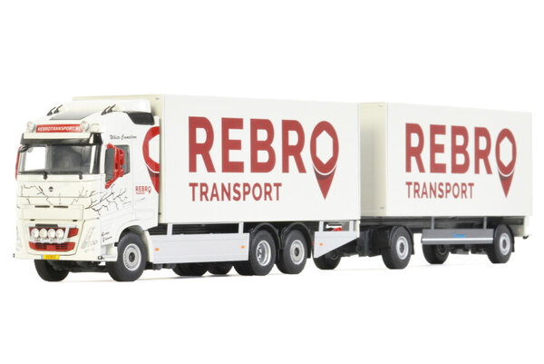 Volvo Volvo FH05 Globetrotter 6x2 Tag Axle Rigid Truck + Drawbar Box Trailer 2 Axle  'Rebro Transport'- 1:50 - WSI Models