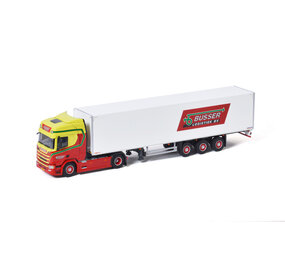 Scania Scania R Highline CR20H 4x2 + Box Semitrailer 3 Axle 'Busser Logistiek' - 1:50 - WSI Models Scania Scania R Highline CR20H 4x2 + Box Semitrailer 3 Axle 'Busser Logistiek' - 1:50 - WSI Models
