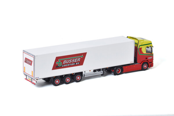 Scania Scania R Highline CR20H 4x2 + Box Semitrailer 3 Axle 'Busser Logistiek' - 1:50 - WSI Models Scania Scania R Highline CR20H 4x2 + Box Semitrailer 3 Axle 'Busser Logistiek' - 1:50 - WSI Models