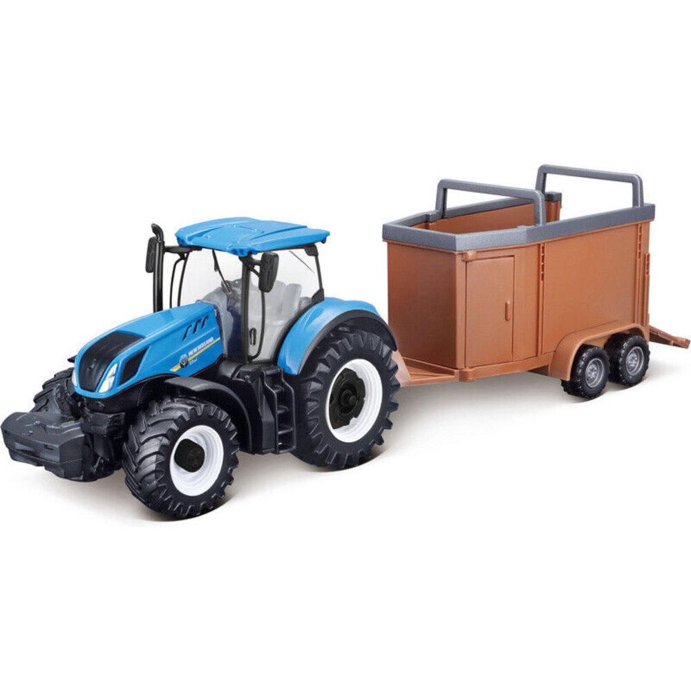 Modèle Réduit Tracteur New Holland T7.315 Avec 3 Remorques - Burago, échelle Diverse - Neuf Sous Boîte