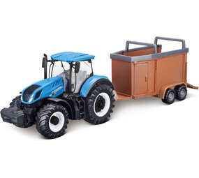 New Holland New Holland T7.315 Tractor + Livestock Trailer - 1:50 - Bburago New Holland New Holland T7.315 Tractor + Livestock Trailer - 1:50 - Bburago