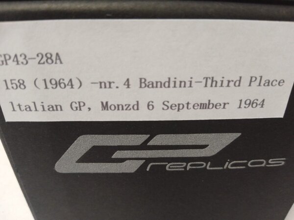 Formule 1 Ferrari 158 #4 Scuderia Ferrari 3rd GP Monza Italy 1964 Lorenzo Bandini - 1:43 - GP Replicas Formule 1 Ferrari 158 #4 Scuderia Ferrari 3rd GP Monza Italy 1964 Lorenzo Bandini - 1:43 - GP Replicas