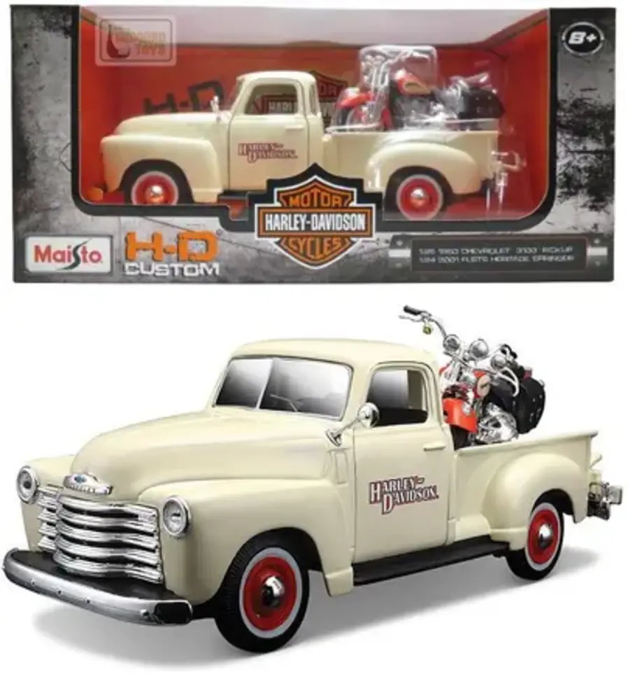 Chevrolet Chevrolet 3100 1950 + Harley-Davidson FLSTS Heritage Springer 2001 - 1:24 - Maisto