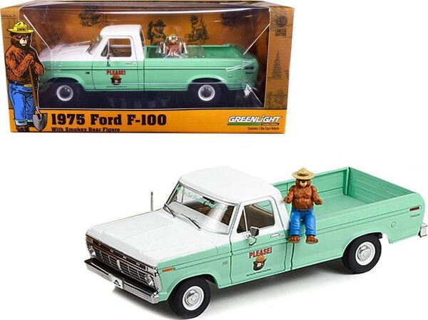 Ford Ford F-100 1975 + Smokey Bear Figure - 1:18 - Greenlight Ford Ford F-100 1975 + Smokey Bear Figure - 1:18 - Greenlight