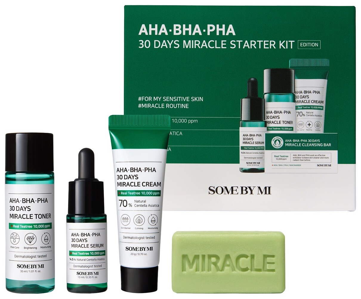 Some by Mi Some By Mi - AHA BHA PHA 30 Days Miracle Starter Kit (Cleansing Bar, Toner, Serum, Cream) Some by Mi Some By Mi - AHA BHA PHA 30 Days Miracle Starter Kit (Cleansing Bar, Toner, Serum, Cream)