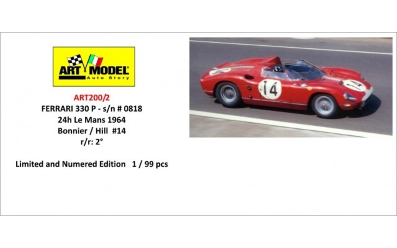 Ferrari Ferrari 330P 4.0L V12 Spider #14 Team Maranello Concessionaires 2nd 24H Le Mans 1964 - 1:43 - Art Model