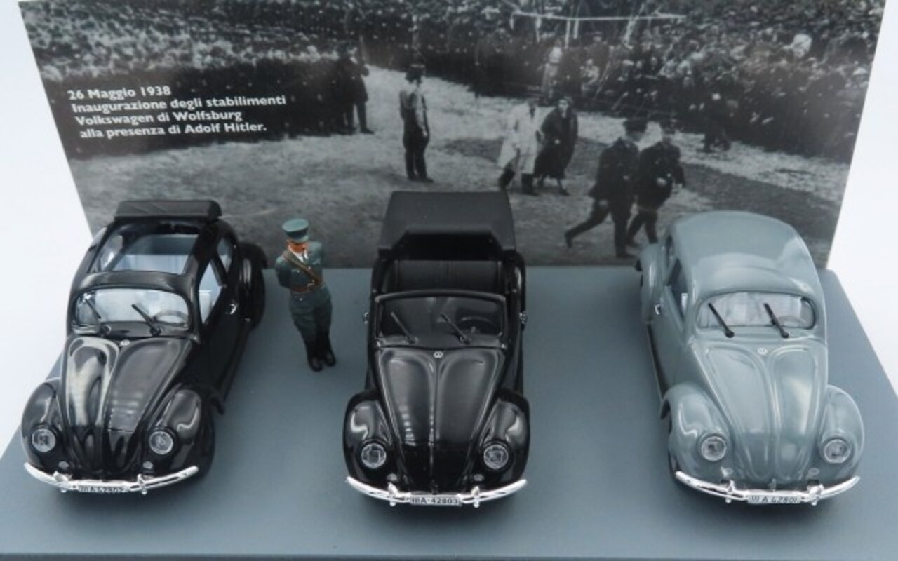 Volkswagen Volkswagen (SET) 3x Beetle KDF-Wagens Presentation 26-5-1938 + Figure Hitler - 1:43 - Rio Volkswagen Volkswagen (SET) 3x Beetle KDF-Wagens Presentation 26-5-1938 + Figure Hitler - 1:43 - Rio