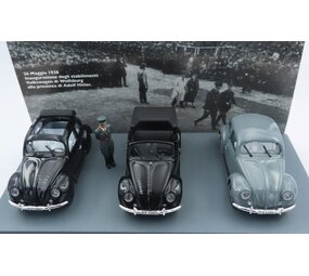 Volkswagen Volkswagen (SET) 3x Beetle KDF-Wagens Presentation 26-5-1938 + Figure Hitler - 1:43 - Rio Volkswagen Volkswagen (SET) 3x Beetle KDF-Wagens Presentation 26-5-1938 + Figure Hitler - 1:43 - Rio