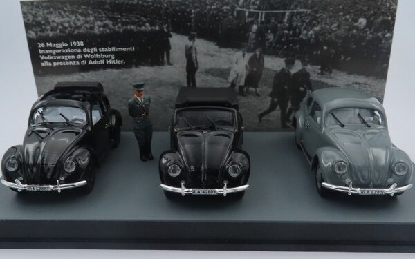 Volkswagen Volkswagen (SET) 3x Beetle KDF-Wagens Presentation 26-5-1938 + Figure Hitler - 1:43 - Rio Volkswagen Volkswagen (SET) 3x Beetle KDF-Wagens Presentation 26-5-1938 + Figure Hitler - 1:43 - Rio
