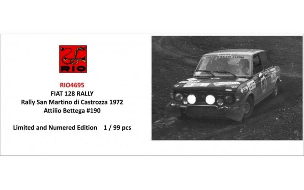 Fiat Fiat 128 Gr.1 #190 Team Ceccato Rally Racing Rally San Martino di Castrozza (I) 1972 - 1:43 - Rio Fiat Fiat 128 Gr.1 #190 Team Ceccato Rally Racing Rally San Martino di Castrozza (I) 1972 - 1:43 - Rio