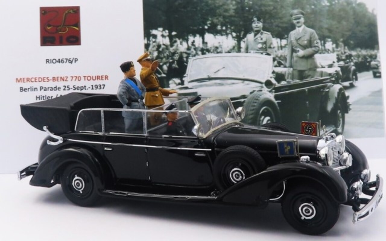 Mercedes-Benz Mercedes-Benz 770 Tourer Berlin Parade 25th Sept. 1937 + Figures Hitler + Mussolini + 2 Nazis - 1:43 - Rio Mercedes-Benz Mercedes-Benz 770 Tourer Berlin Parade 25th Sept. 1937 + Figures Hitler + Mussolini + 2 Nazis - 1:43 - Rio