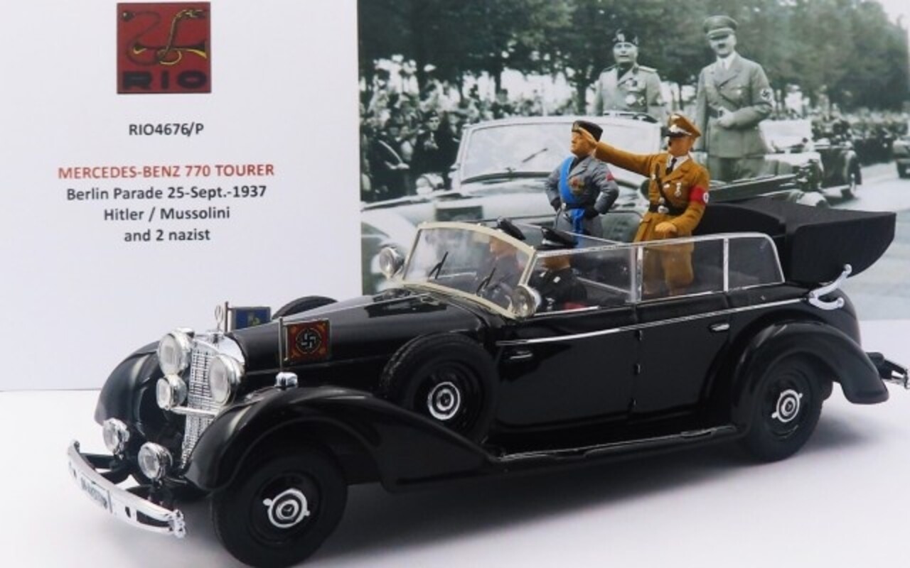 Mercedes-Benz Mercedes-Benz 770 Tourer Berlin Parade 25th Sept. 1937 + Figures Hitler + Mussolini + 2 Nazis - 1:43 - Rio Mercedes-Benz Mercedes-Benz 770 Tourer Berlin Parade 25th Sept. 1937 + Figures Hitler + Mussolini + 2 Nazis - 1:43 - Rio