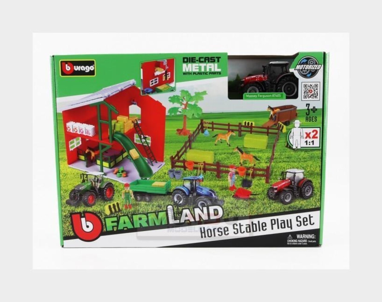Massey Ferguson Massey Ferguson 8740S Tractor 2016 + Farm Horse Stable Play Set - 1:50 - Bburago Massey Ferguson Massey Ferguson 8740S Tractor 2016 + Farm Horse Stable Play Set - 1:50 - Bburago