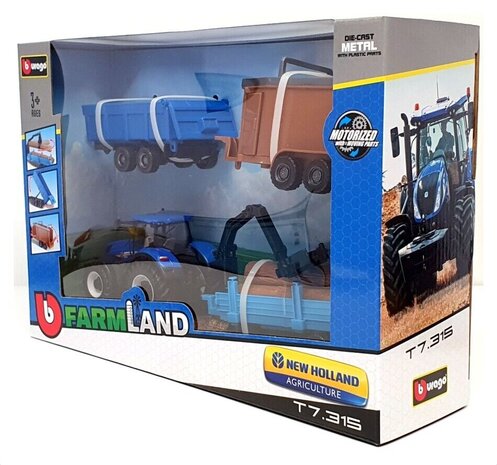 New Holland New Holland T7.315 Tractor + 3x Trailer 2018 - 1:50 - Bburago New Holland New Holland T7.315 Tractor + 3x Trailer 2018 - 1:50 - Bburago