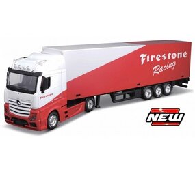 Mercedes-Benz Mercedes-Benz Actros Gigaspace Tractor 4x2 + Semi Trailer 3 Axle 'Firestone Racing' - 1:43 - Bburago Mercedes-Benz Mercedes-Benz Actros Gigaspace Tractor 4x2 + Semi Trailer 3 Axle 'Firestone Racing' - 1:43 - Bburago