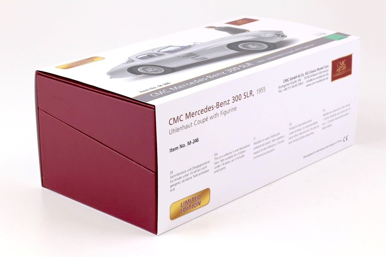 Mercedes-Benz Mercedes-Benz 300 SLR Uhlenhaut Coupé 1955 + Figure + Acrylic Base Plate + Engraved Plaque - 1:18 - CMC Mercedes-Benz Mercedes-Benz 300 SLR Uhlenhaut Coupé 1955 + Figure + Acrylic Base Plate + Engraved Plaque - 1:18 - CMC