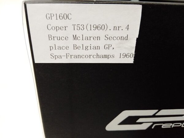 Formule 1 Cooper T53 #4 2nd GP Belgium Spa 1960 B. McLaren - 1:18 - GP Replicas Formule 1 Cooper T53 #4 2nd GP Belgium Spa 1960 B. McLaren - 1:18 - GP Replicas