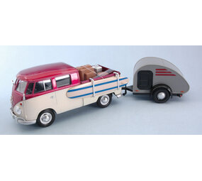 Volkswagen Volkswagen T1 (Type 2) Double Cab + Trailer 1962 'Week at the Beach Set' - 1:24 - Motor Max