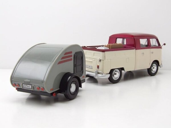Volkswagen Volkswagen T1 (Type 2) Double Cab + Trailer 1962 'Week at the Beach Set' - 1:24 - Motor Max