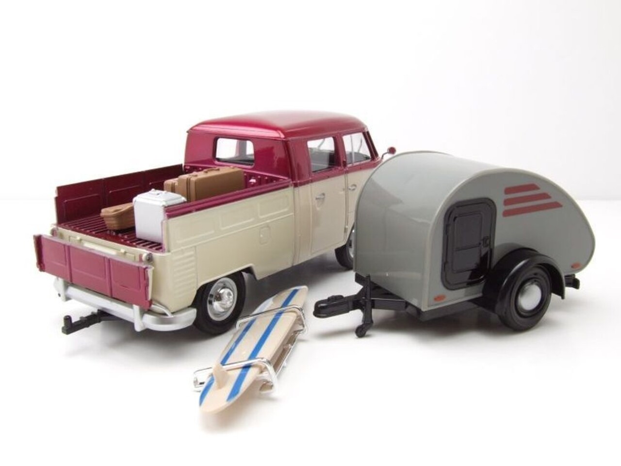 Volkswagen Volkswagen T1 (Type 2) Double Cab + Trailer 1962 'Week at the Beach Set' - 1:24 - Motor Max