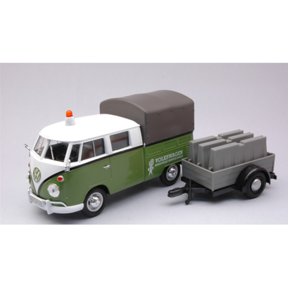 Volkswagen Volkswagen T1 (Type 2) Double Cab Pick-Up + Trailer 1962 'Road Maintenance' - 1:24 - Motor Max Volkswagen Volkswagen T1 (Type 2) Double Cab Pick-Up + Trailer 1962 'Road Maintenance' - 1:24 - Motor Max