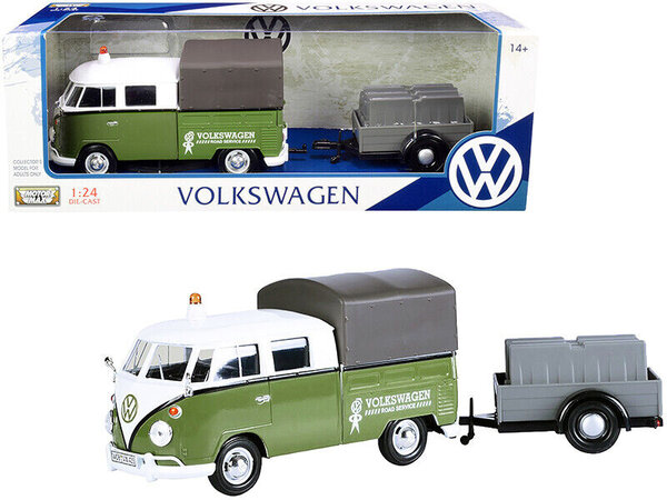 Volkswagen Volkswagen T1 (Type 2) Double Cab Pick-Up + Trailer 1962 'Road Maintenance' - 1:24 - Motor Max Volkswagen Volkswagen T1 (Type 2) Double Cab Pick-Up + Trailer 1962 'Road Maintenance' - 1:24 - Motor Max
