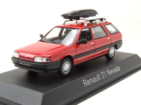 Renault Renault 21 Nevada 1989 + Roof Rack + Roof Box + Skis - 1:43 - Norev