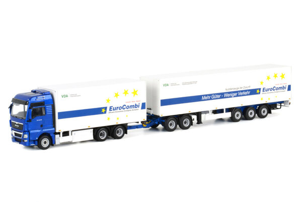 MAN MAN TGX XXL 6x2 Rigid Truck + Dolly 2 Axle + Semi Box Trailer 3 Axle 'EuroCombi' (LZV) - 1:50 - WSI Models MAN MAN TGX XXL 6x2 Rigid Truck + Dolly 2 Axle + Semi Box Trailer 3 Axle 'EuroCombi' (LZV) - 1:50 - WSI Models
