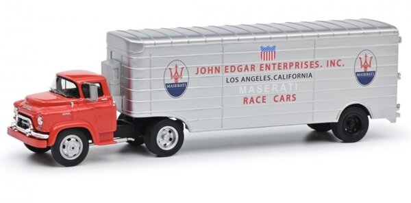 GMC GMC Tractor 4x2 + Car Transporter Trailer Team John Edgar Inc. L.A. California Maserati Race Cars 1950 - 1:43 - Schuco