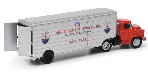 GMC GMC Tractor 4x2 + Car Transporter Trailer Team John Edgar Inc. L.A. California Maserati Race Cars 1950 - 1:43 - Schuco