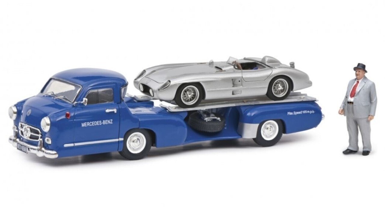 Mercedes-Benz Mercedes-Benz Rennwagen-Schnelltransporter 1955 + 300 SLR Spider + Figure - 1:43 - Schuco Mercedes-Benz Mercedes-Benz Rennwagen-Schnelltransporter 1955 + 300 SLR Spider + Figure - 1:43 - Schuco