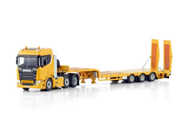 Scania Scania R Normal CR20N 6x2 Twin Steer + Semi Lowloader (3 Axle) + Ramps -1:50 - WSI Models Scania Scania R Normal CR20N 6x2 Twin Steer + Semi Lowloader (3 Axle) + Ramps -1:50 - WSI Models