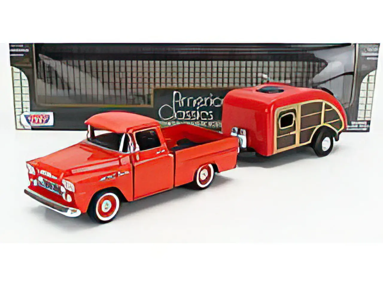 Chevrolet Chevrolet Apache Fleetside Pick-Up 1958 + Caravan - 1:24 - Motor Max