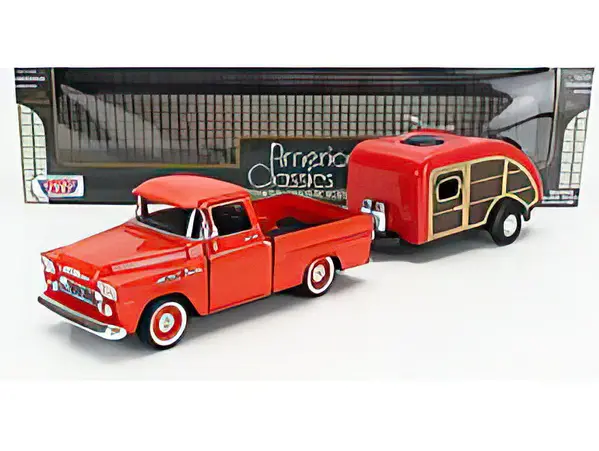 Chevrolet Chevrolet Apache Fleetside Pick-Up 1958 + Caravan - 1:24 - Motor Max