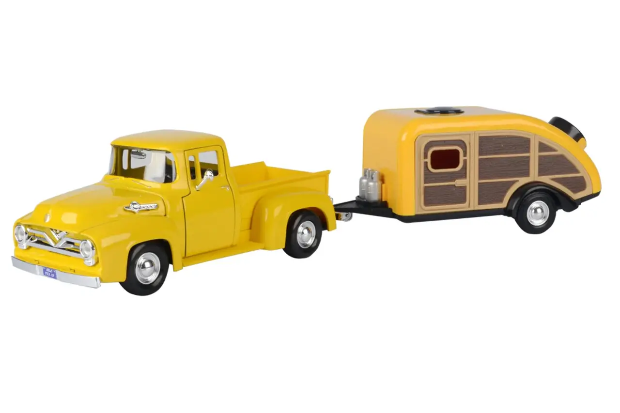 Ford Ford F-100 Pick-Up 1955 + Caravan - 1:24 - Motor Max Ford Ford F-100 Pick-Up 1955 + Caravan - 1:24 - Motor Max