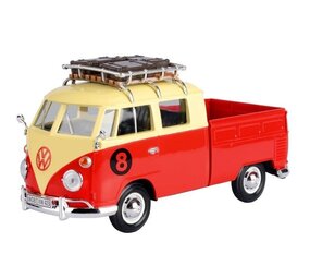 Volkswagen Volkswagen T1 Type 2 Double Cab Pick-Up + Roof Rack + Suitcases - 1:24 - Motor Max Volkswagen Volkswagen T1 Type 2 Double Cab Pick-Up + Roof Rack + Suitcases - 1:24 - Motor Max